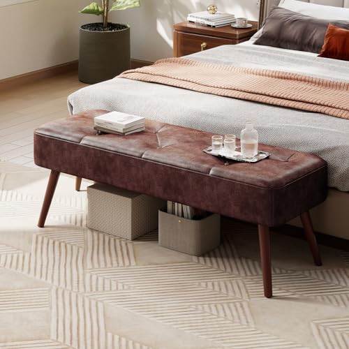 Panca Fondo Letto, Panca Imbottita da Ingresso 113.5x36.5x43cm, Sgabello per Scarpe in Pellle PU Poggiapiedi Cassapanca per Camera da Letto Ingresso Corridoio Soggiorno Salotto, Pu, Marrone scuro