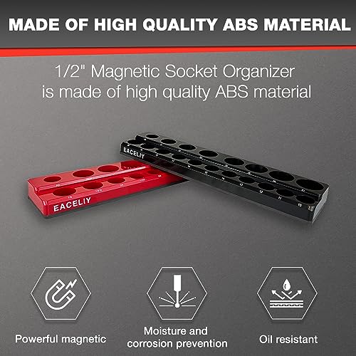 Image of EACELIY Magnetic Socket Organizer Set,SAE & Metric Socket Holder Kit,,Tools tray, holds 35 Deep and Shallow 1 /2 inch Sockets, attaches to steel box /tool cart (sockets not included) 丨2PC 1 /2 inch