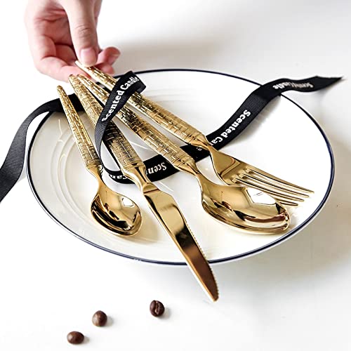 Bestecksets 4pcs 6pcs Anzug Luxus Gold Löffel Gabel Messer Reise Camping Küchenutensilien Sets Edelstahl Besteck Küche Goldenes Besteck Set (Color : Set of 4) (6 X Set of 4)