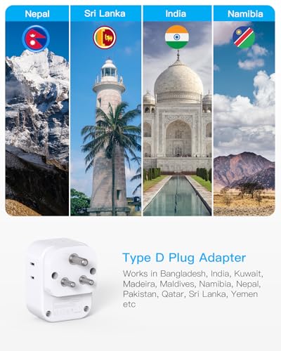 Hanycony 2 Pack Us To India Plug Adapter, Type D Travel Plug Adapter With 4 Outlets 4 Usb Charger thumb #2