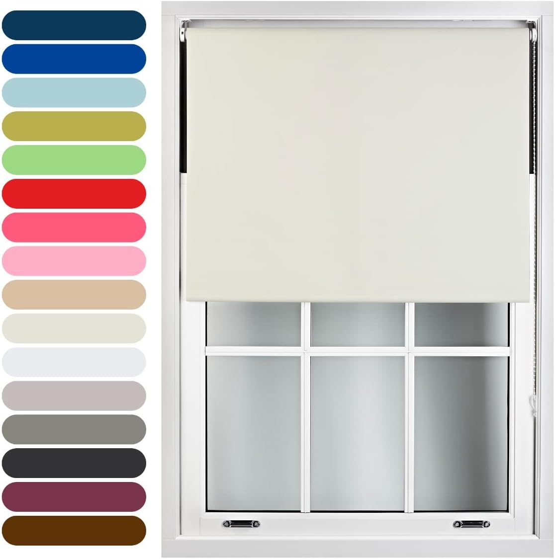 Furnished Roller Blinds Thermal Blackout Roller Blind - Trimmable Insulated UV Protection Child Safe Easy Fit Home Office Window Blinds, Cream, 90cm x 210cm
