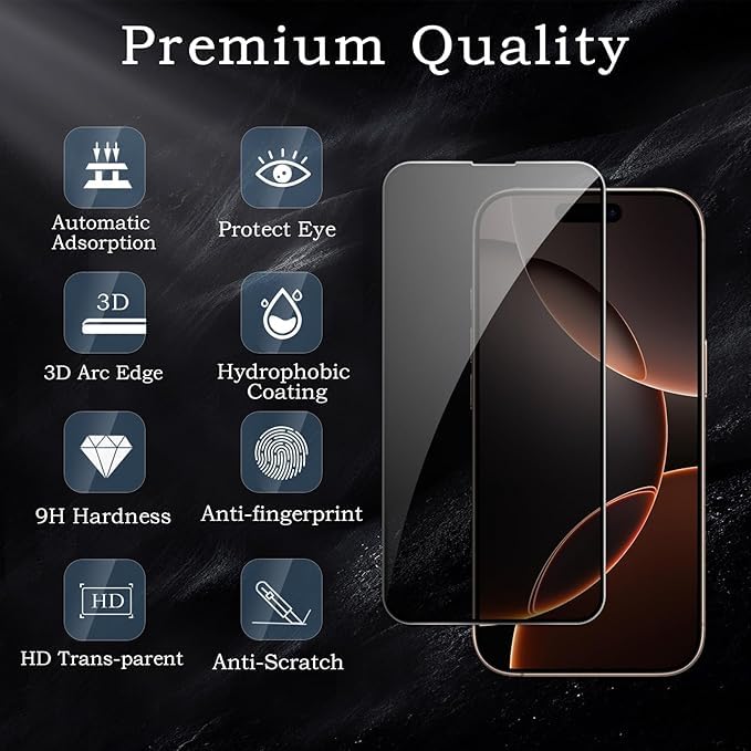 Image of [ 2+2 Pack Privacy Screen Protecor for iPhone 16 Pro Anti-Spy Shatterproof Tempered Glass with Camera Lens Tempered Glass 9H Hardness Bubble Free Anti-Glare Case Friendly