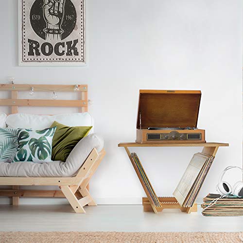 Tunephonik Bamboo Lp Record Holder W/Turntable Display Shelf To Stack And Organize 45S/7”And 33S/12” Vinyl Albums #TOP2