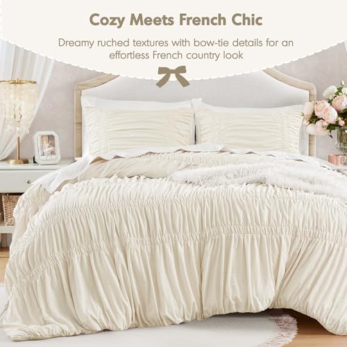 Image of Intelligent Design Ruched Shabby Chic Ivory Queen Comforter Set, 3pc