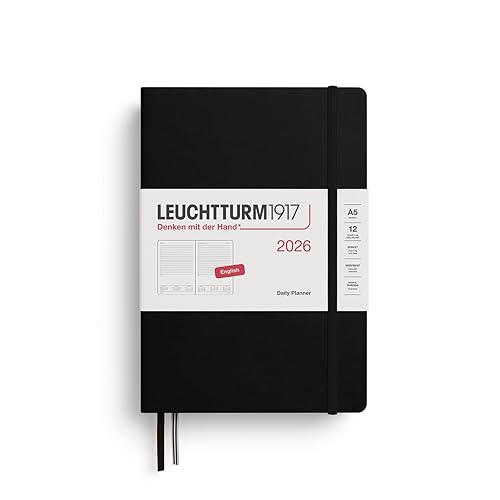 LEUCHTTURM1917 - Daily Planner 2026, Hardcover, Medium (A5), Ruled, Black (Jan 1 - Dec 31, 2026)