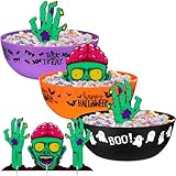 Tioncy 3 Set Large Halloween Candy Bowl with Spooky Zombie Head Hand, Plastic Candy Dish Serving Bowl Treat Sweet Holders Party Decor Halloween Party Supplies