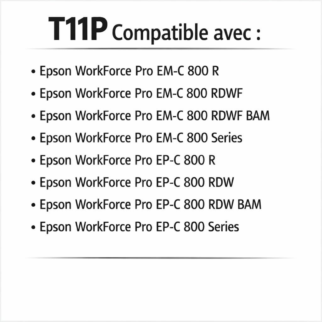 PREMIUM CARTOUCHE Pack de 5 Cartouches Compatible avec Epson Workforce Pro EM-C800 EP-C800 Series, T11P1 T11P2 T11P3 T11P4, 2 Noir 50000 Pages 3 Couleurs 20000 Pages