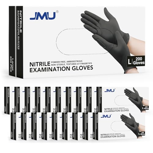 Image of JMU 4000 Black Nitrile Gloves Large Bulk, 3.5Mil Disposable Medical Gloves | Latex-Free Powder-Free, for Medical, Food Prep, Cleaning