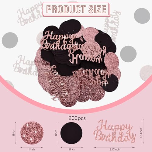 Image of 200Pcs Happy Birthday Confetti Glitter Pink And Black Circle Dots Confetti Table confetti For Birthday party Halloween Bachelorette Wedding Baby Shower Decorations