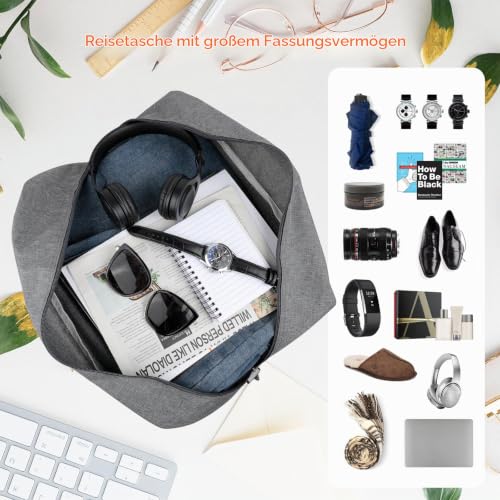 AiQInu Reisetasche Handgepäck 45x36x20cm, Handgepäck Tasche für Easyjet Cabin Bag, Faltbare Handgepäck Tasche für Herren und Damen mit Schultergurt (Grau)