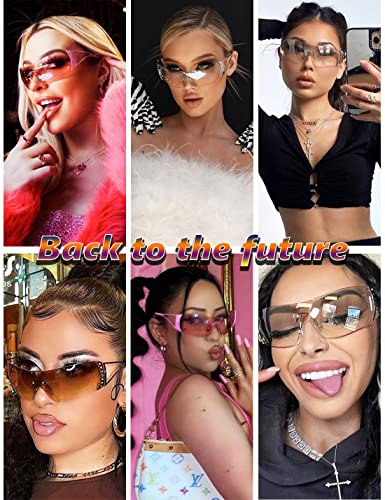 Y2K Sunglasses For Women Men Fashion Shield Rimless Wrap Around Sunglass Gradient Lens Trendy Oversize Sun Glasses3