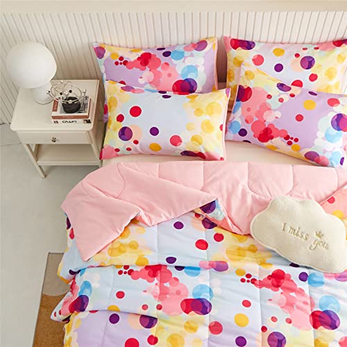Rainbow Ombre Comforter Set Queen Size For Girls, Colorful Bubbles Polka Dots Comforter For Kids Teen, 3 Piece Orange Pink Purple Blue Gradient Pastel Bedding Set With 2 Pillow Case(Rainbow,Queen) #TOP3