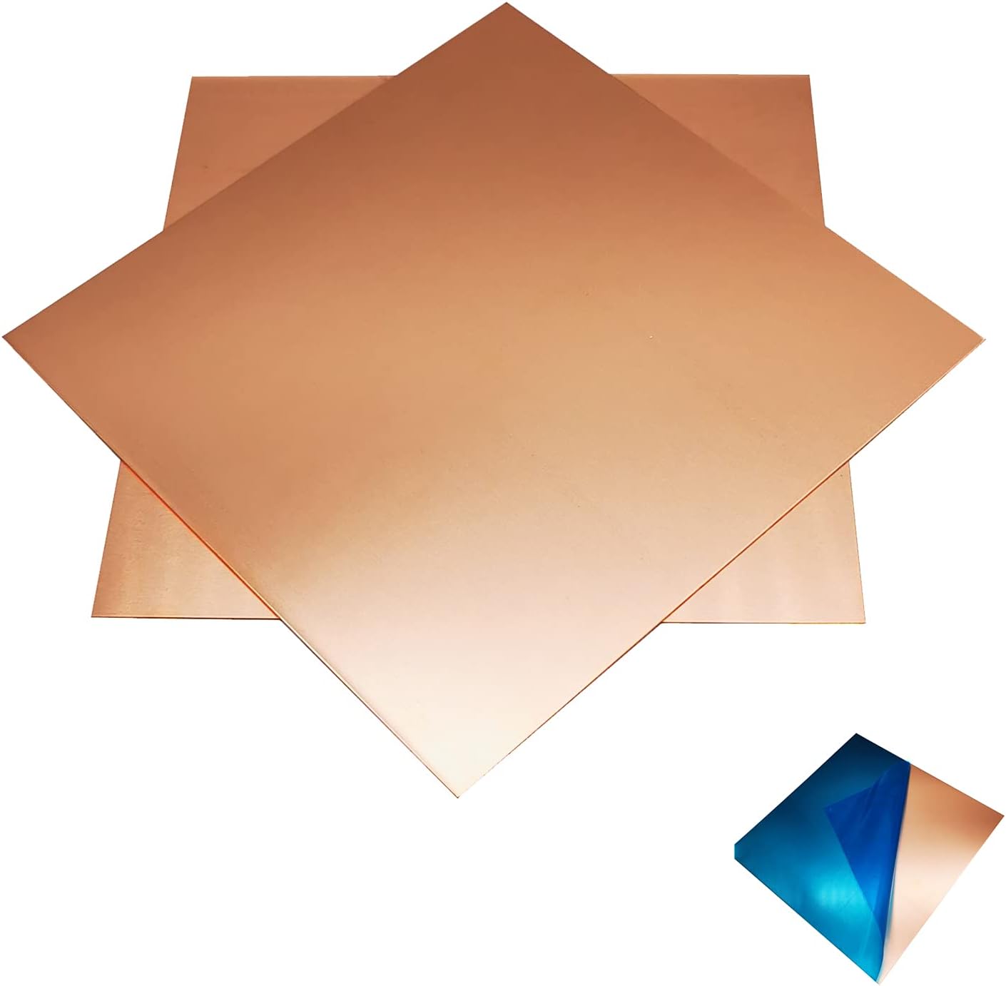 Pure Copper Sheets, 2PCS, 6 x 6 INCH, 24 Gauge(0.02" Thick) No Scratches, Film Attached Copper Plates for DIY