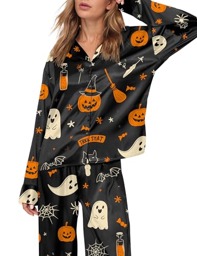 Image of SHESHOW Satin Pajamas for Women Set Long Sleeve Button Down Sleepwear 2 Piece Nightwear Women Pjs Sets Size XS-XXL