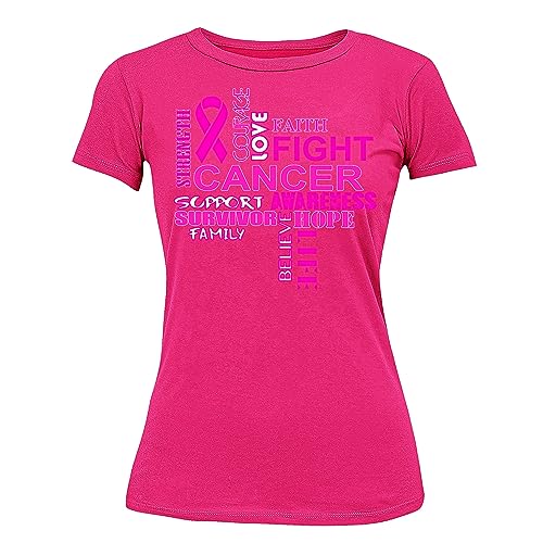 Promotion & Beyond Inspiring Breast Cancer Shirts for Women Fight Cancer Stylish Pink Ribbon T Shirt, Cyber Pink, XL