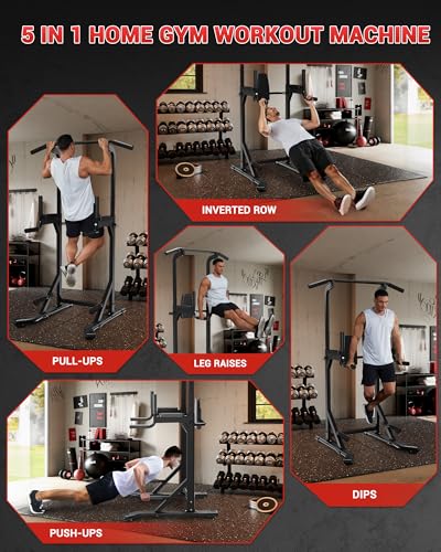 Image of Pull Up Bar Free Standing Power Tower Dip Station, 450 Lb Capacity Carbon Steel Pull Up Station for Home Gym, Adjustable Height for Pullups Chin Ups Dips Knee Raises