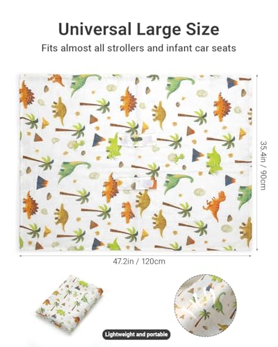 Image of Rquite Baby Boy Car Seat Cover, 100% Muslin Cotton Infant Carseat Canopy, Soft Breathable Stroller Sun Shade & Newborn Shower Gift, Large Size Universal Fit Summer, Hot & Warm Weather (Green Dinosaur)