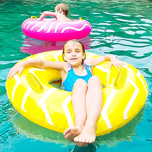 2 Pack Inflatable Pool Tubes With Handles, 39” Inner Tubes For Floating For Adults, Yellow Pool Floaties For Adult, Beach Swimming Ring And Party Toys For Kids Children Teens Adults #TOP2