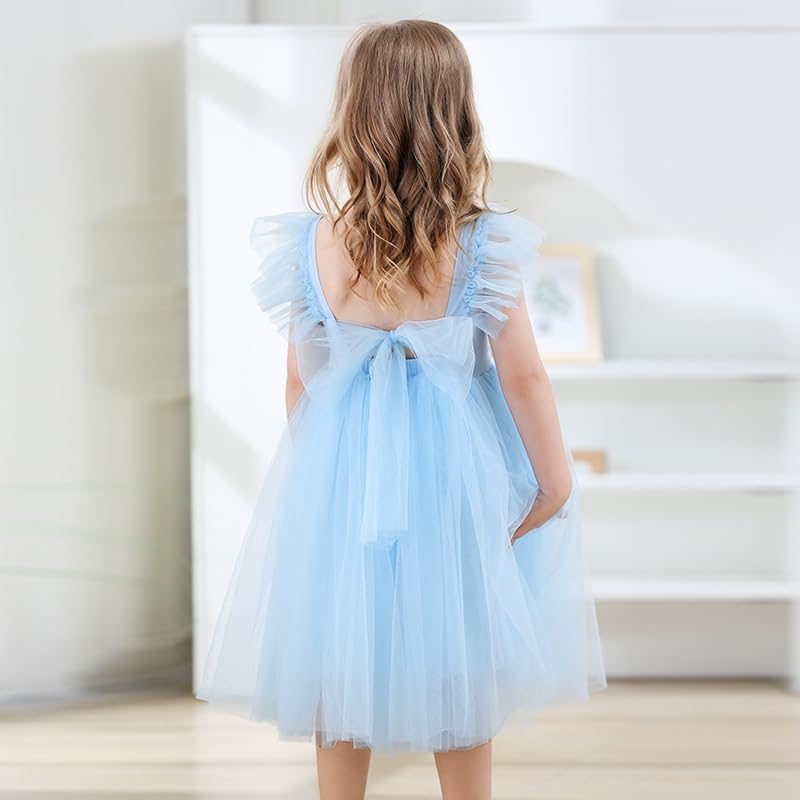 Toddle Girls Tutu Party Dress Backless Ruffled Sleeve A-Line Tulle Dresses for Birthday Wedding Flower Girl 12M-7Y4