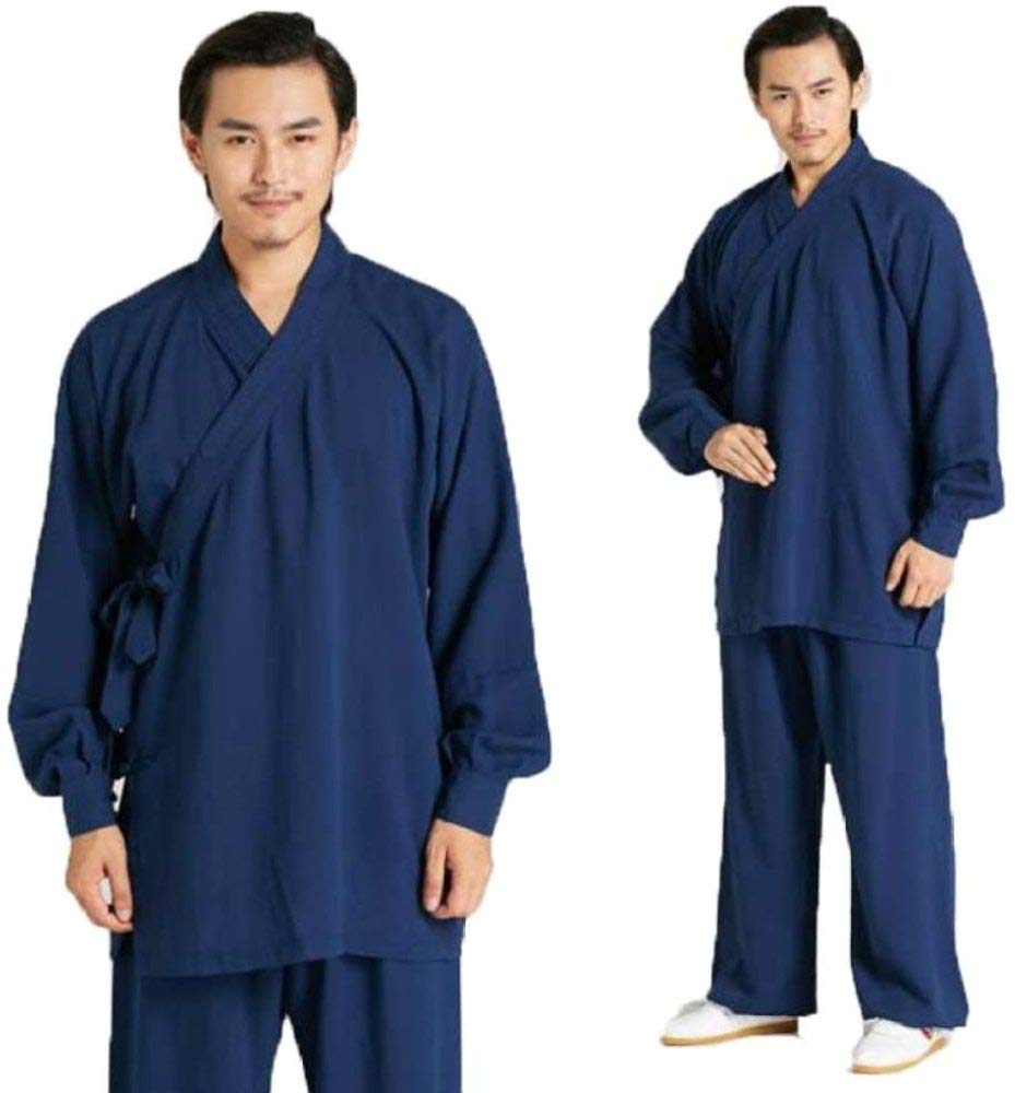 XPF Uniformes De Tai Chi Ropa De Kung Fu De Lino para Hombre Ropa Unisex De Manga Larga para Artes Marciales Uniforme De Taekwondo,Blue-S