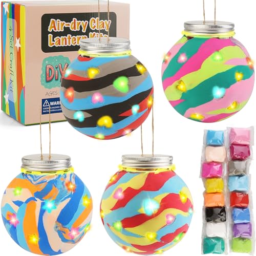 GadgetGlee 4 Set Kids Clay Arts and Crafts, Kid Craft Kit 8-12, Air Dry Clay Lantern Boys Girls Art Kits, Class Activities Group Projects Ages 7 8 9...