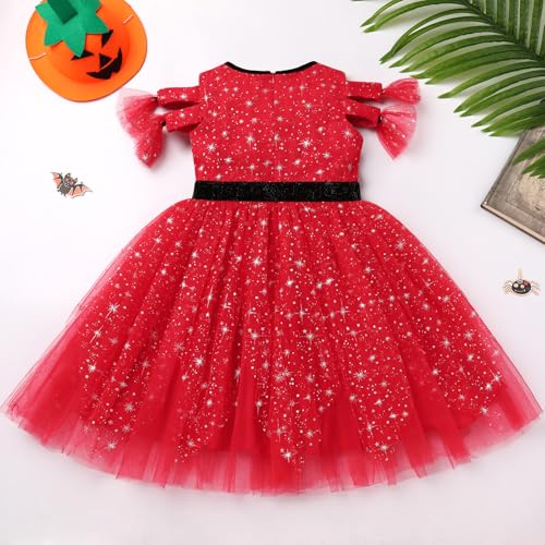 IBAKOM Toddler Girl Halloween Witch Dress Shiny Sequins Princess A-Line Tulle Dress Flower Girl Birthday Wedding Outfits2