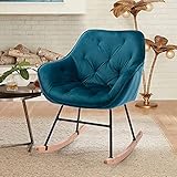 Goujxcy Modern Velvet Rocking Chair Armchair,Upholstered Living Room Chair with Wood Legs,Accent Chair Nap Chair Rocker Chair for Nursery Living Room Bedroom Office Small Space (Teal)
