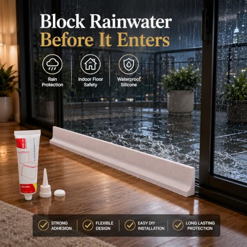 Image of Shower Water Barrier 1M, Silicone Shower Threshold Water Dam with Adhesive, Bathroom Floor Water Stopper for Shower Door, Kitchen & Pet Wash Areas, White