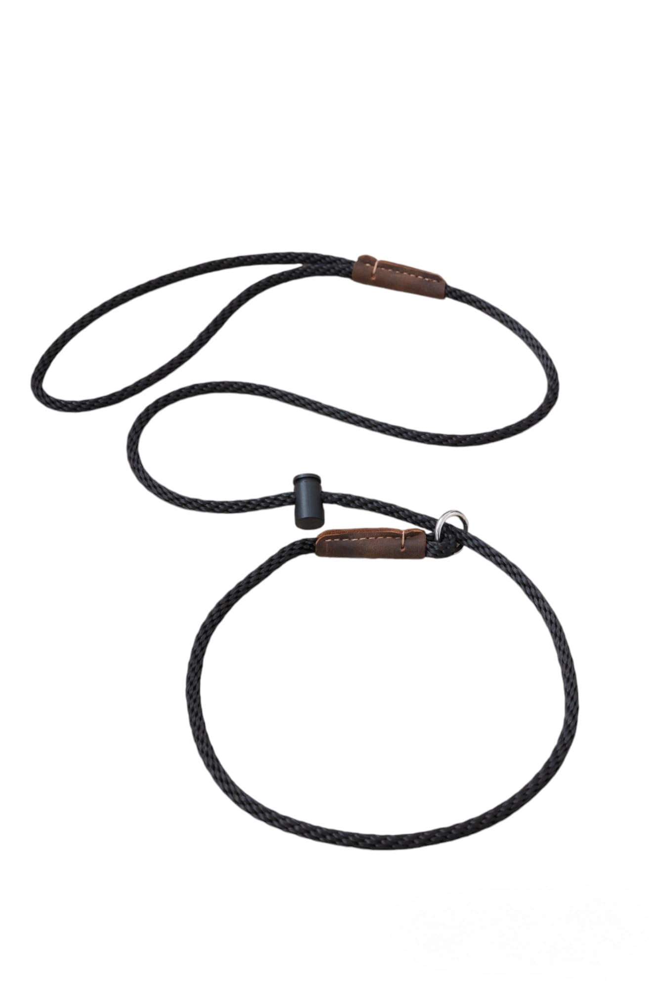 Slip lead/PREMIUM/professional dog training leash/6mm PP rope with the push button snug stopper and hand-stitched leather binding /4,6,8 Feet (4 Feet, Black)