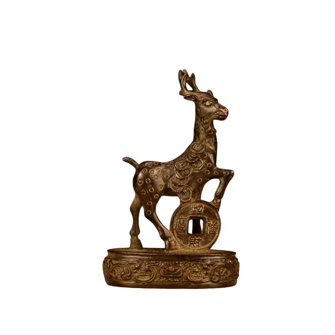 Huolimxun Antique Brass Lucky Sika Deer Ornament 10cm High