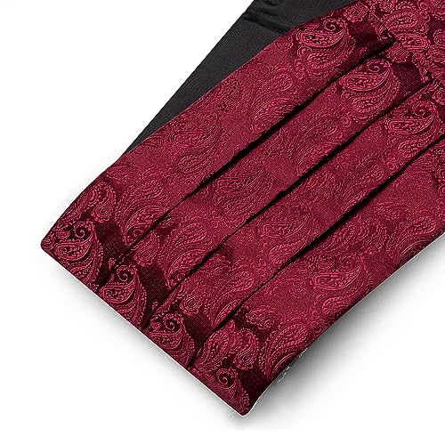 Image of Barry.Wang Men Silk Paisley Cummerbund and Pre-tied Bowtie Handkerchief Cufflink Set for Tuxedo