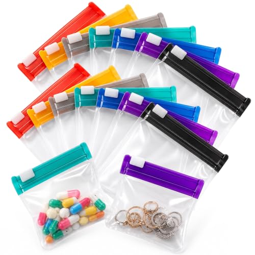 Image of Self Sealing Zipper Medicine Bags, Waterproof Pill Pouch Organizer with Slide Lock, Reusable Pill Pouches for Travel, Double-Track Airtight Sea, for Daily Use Medicine Qtips Small Items (14Pcs)
