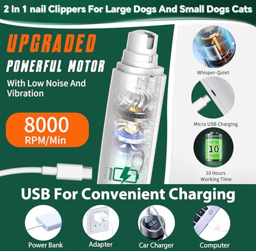 Image of CATPICK 2-in-1 Cat Nail Clippers & Dog Nail Clippers Trimmers for Large Medium Small Dogs Cats Claw Trimmer Quick Sensor and Safety Guard USB Rechargeable with 2 LED Lights Dogs Nail Trimmer