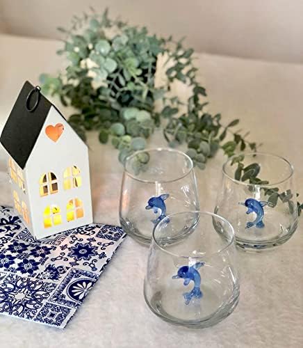 Miniatura 5 de Taza de vidrio 3D con bonita figura de animal en el interior, figura de delfín de vidrio soplado a mano, vaso sin tallo, 12 onzas (delfin)