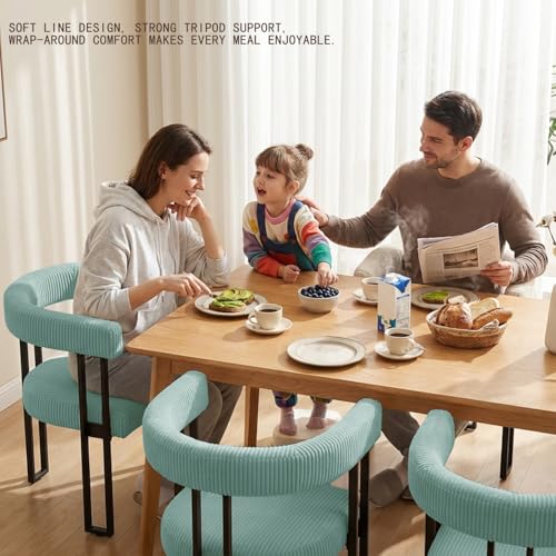 Image of Modern Corduroy Dining Chairs Set of 4 with Metal Legs,Comfy Accent Dining Room Chairs Upholstered Kitchen Side Chairs with Curved Backrest for Dining Room Kitchen Living Room (Mint,4)