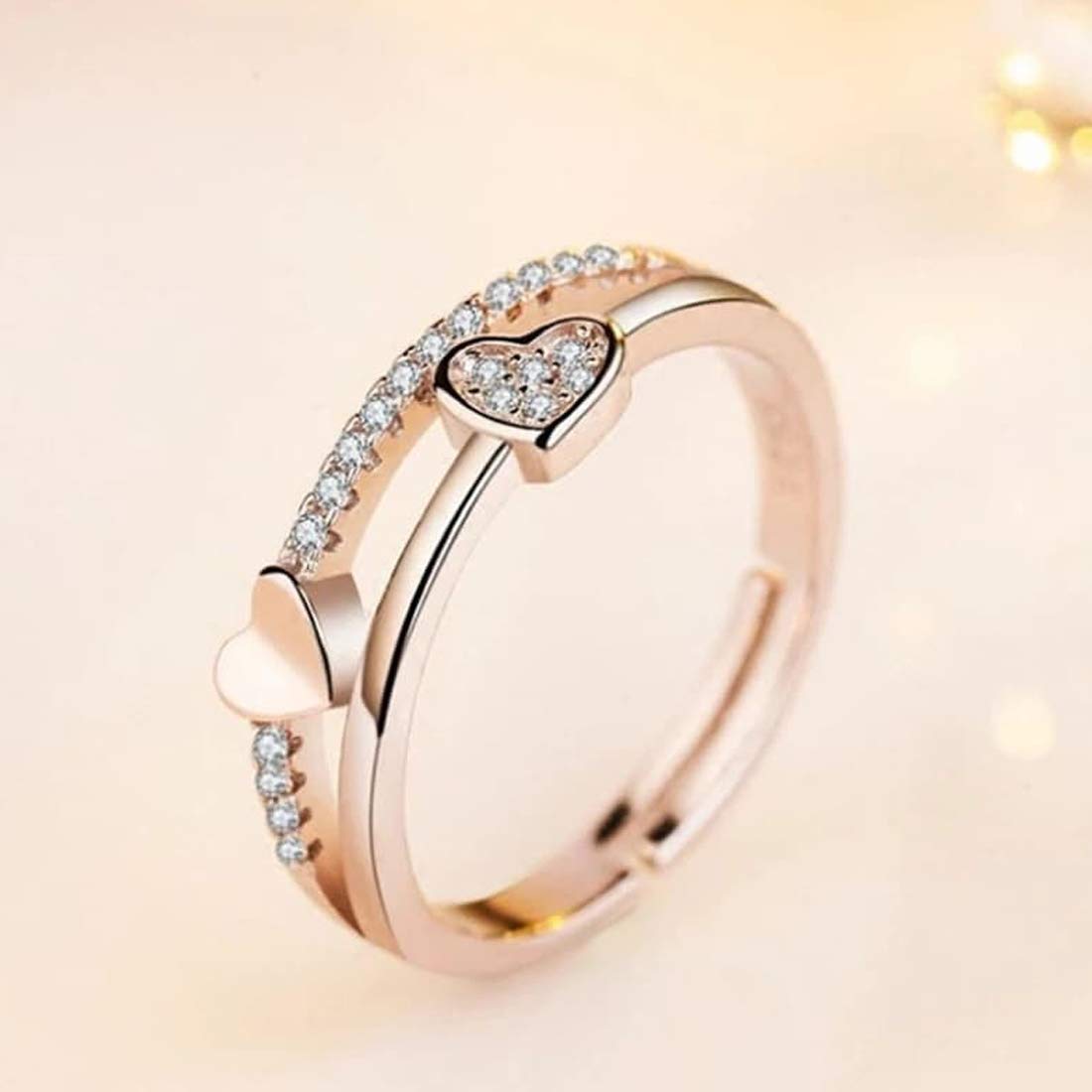 American Diamond Heart Rose Plated Ring