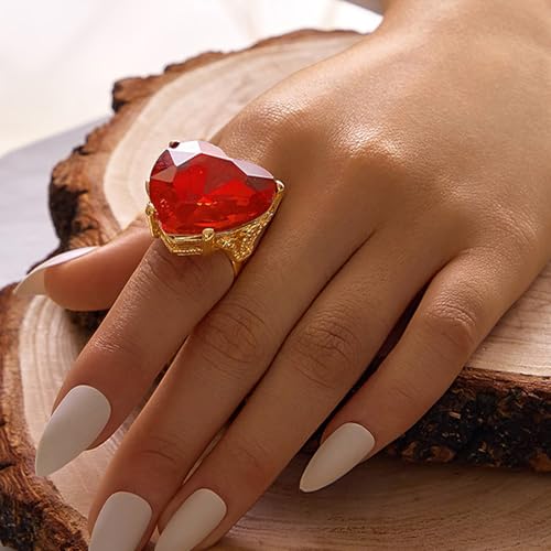 Roe Dolph Red Heart Ring Crystal Heart Ring Statement Vintage Ring Adjustable Rhinestone Band Ring For Wedding Brides Bridesmaid Gifts Hearts Halloween Costumes thumb #1