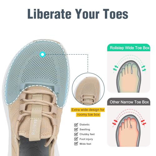 Image of Wide Toe Box Shoes Women Extra Wide Width Sneakers Air Cushion Road Running Shoes Ultra Light Tennis Gym Workout Training Shoes Breathable Walking Shoes with Arch Support