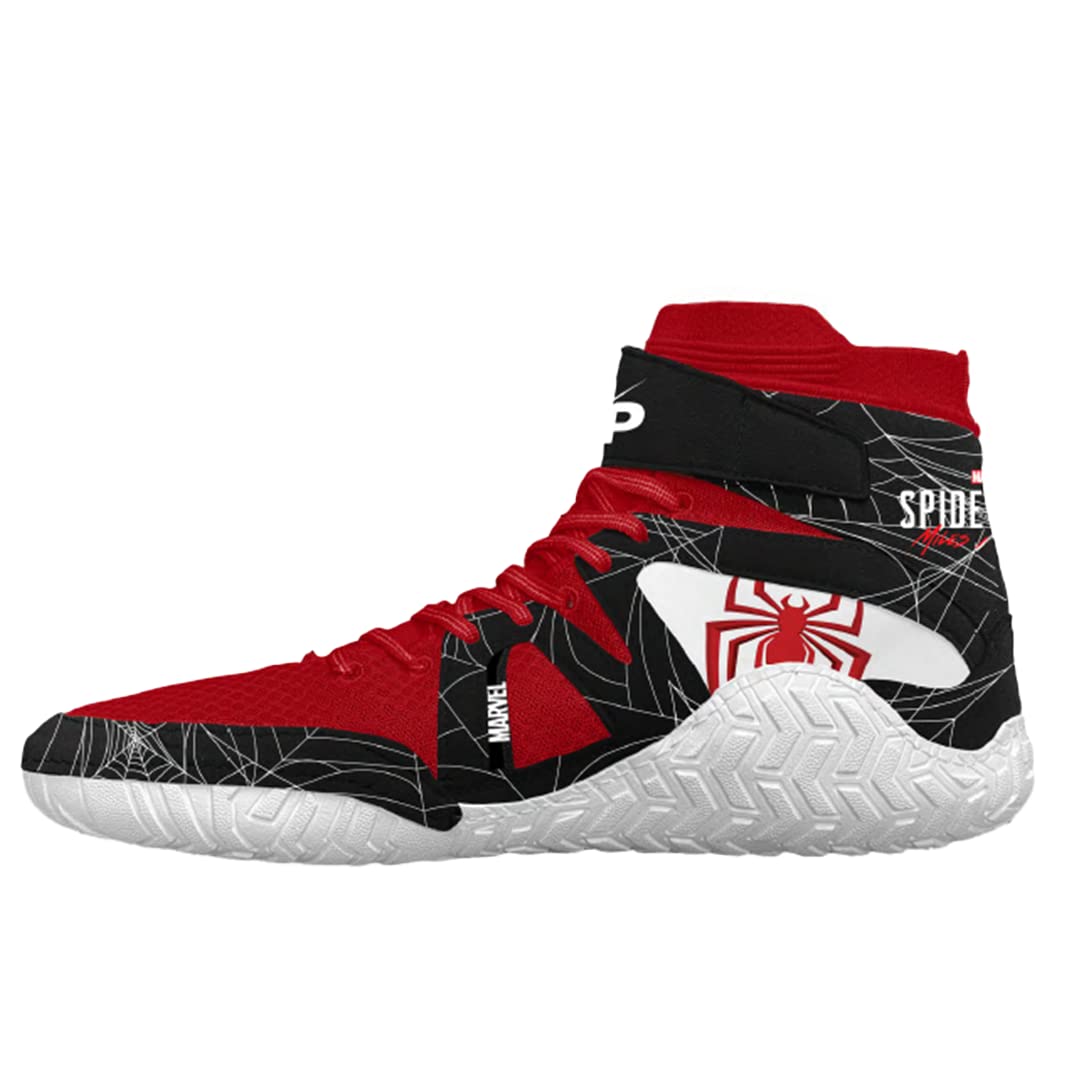 Xtreme ProSpiderman Miles Morales Kids and Adult Wrestling Shoe's Air Mesh | Easy StrapLace Cover | Foam Sock Liner (Red/Blue/White)