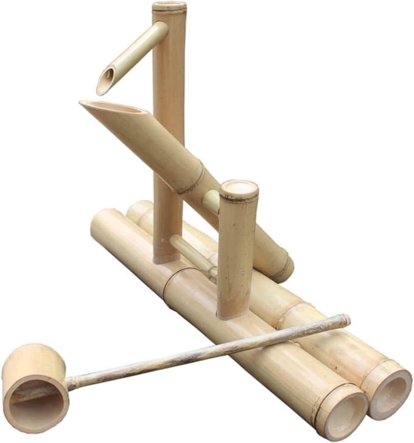 Bamboo Fountain Kit, Bamboo Waterwith Pump and Spoon Landscape Decoration, Bird Bath Bamboo Fountain Zen Garden Japan Garden Waterfall Outdoor Zen Pond Spout, Handmade,A (A
