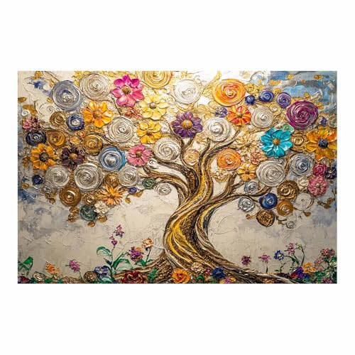 Peintures arbre de la vie multicolore 60x90cm pour habiller un mur blanc vide