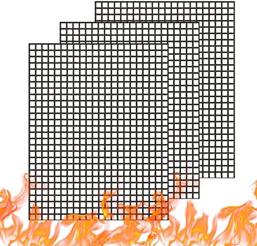 WholeFire BBQ Grill Mesh Mat Set, 3PCS Non-Stick Reusable Grill Mats Baking Accessories for Grilling Meat, Vegetables, Cooking, Baking, Grilling and Baking, 40x33cm