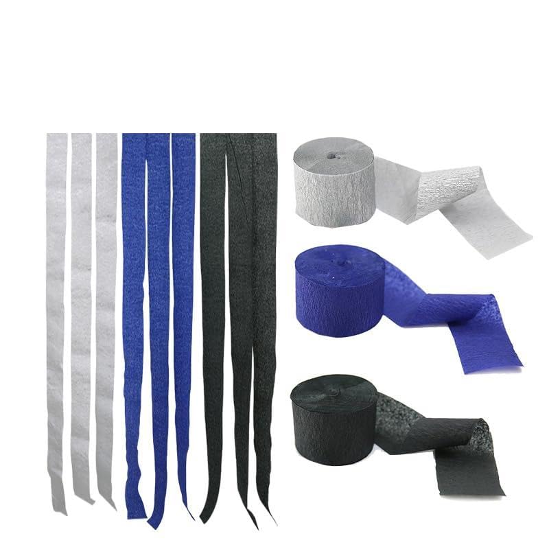 Namzi Crepe Paper Streamers 3 Rolls, Pack of Grey?Dark Blue?Black Crepe Paper for Birthday Decorations, Baby Shower Decorations (1.8 Inch x 72 Ft/Roll)