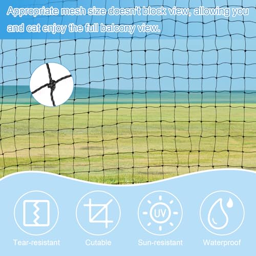 Vaktop Katzennetz für Balkon, 3x4m Katzennetz Drahtverstärkt Ohne Bohren, Katzenschutznetz Schwarz, Balkonnetz für Katzen zur Sicherung von Balkon, Terrassen, Fenstern, Türen, Zäune