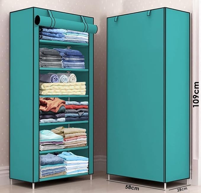 Image of Collapsible Wardrobe 6 Shelves Storage Clothes Storage Rack Quick Wardrobe /Cabinet /Multipurpose Storage Rack, Foldable, Collapsible Fabric Organizer for Home Office (FIROZI, 6 Layer)