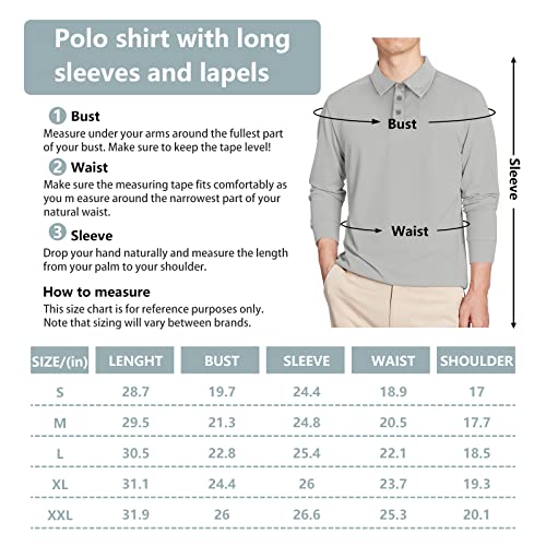 Bcclo Dyy Men's Polo Shirt Quick Dry Activewear Long Sleeve Tactical Shirts Soft Golf Tennis Casual Shirt（Light Grey,M #TOP5