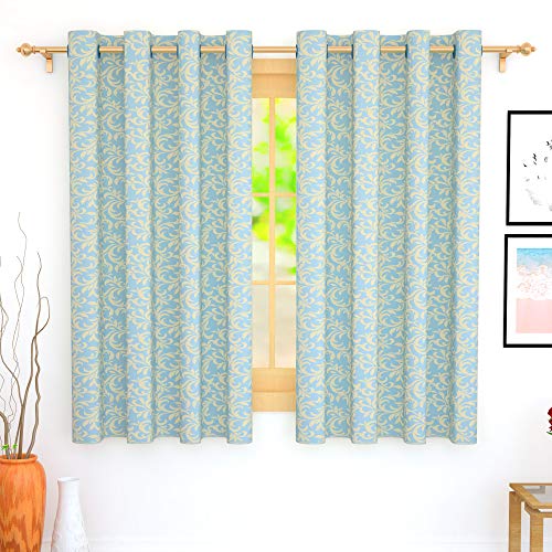 Image of Story@Home Bloom Collection Jacquard Lavish and Modern Rich Floral Print 2 Piece Eyelet Ring top Window Curtain for Bedroom and Hall - 5 Feet, Aqua Blue