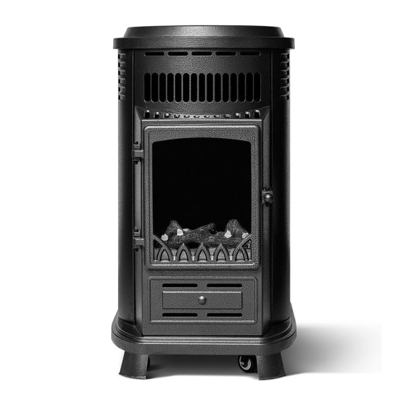 FAVEX - Chauffage d'appoint à gaz Belfort - Prêt à l'emploi livré avec tuyau et détendeur - Infrableu effet feu de cheminée - 6 puissances de chauffe Thermostat - Jusqu'à 40 m² - Noir