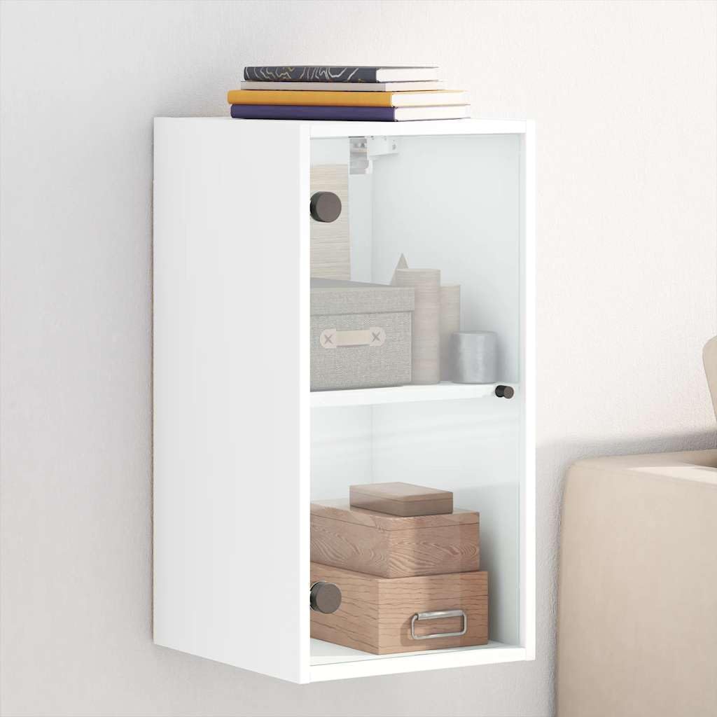 vidaXL Armoire Murale avec Portes en Verre, Meuble de Rangement Suspendu avec Compartiment, Organisateur de Maison Salle de Séjour Intérieur, Moderne, Blanc