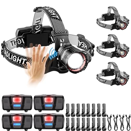 Linterna frontal LED de alto lúmenes con sensor de movimiento y zoom ajustable por USB